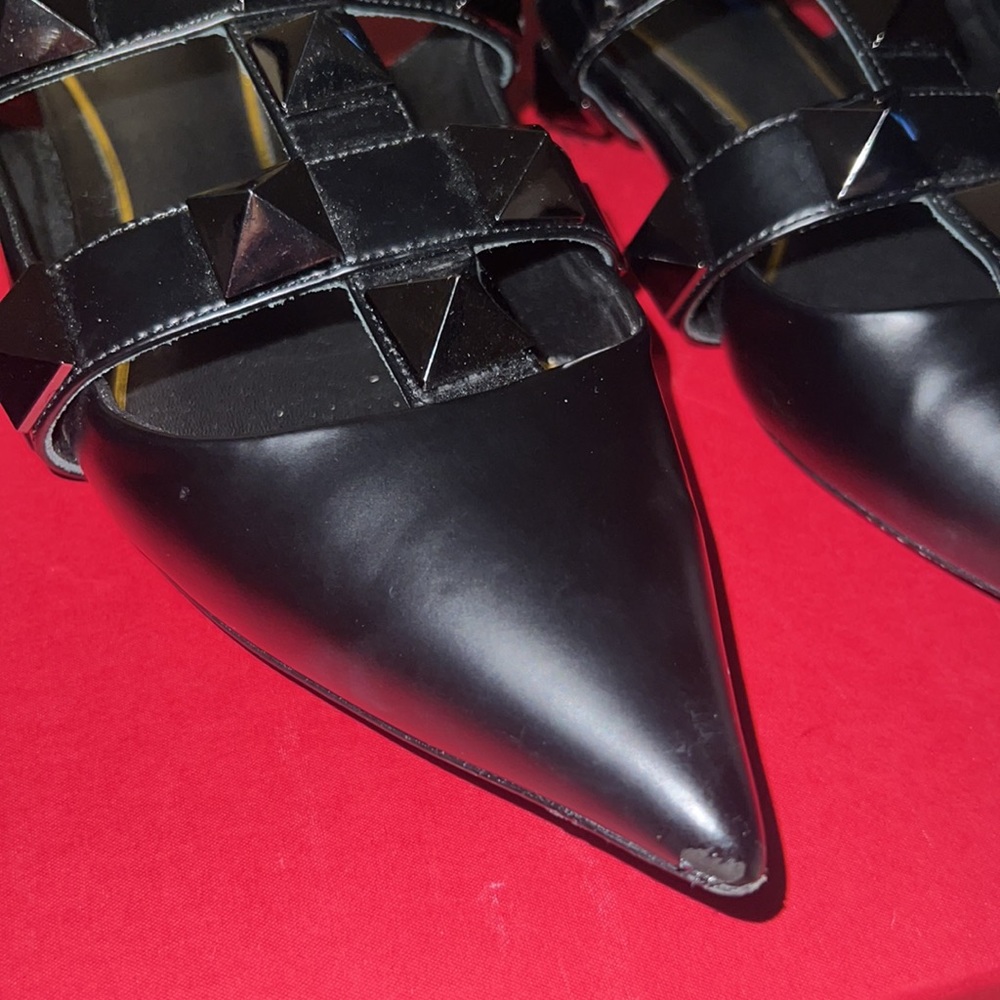 Valentino Black Leather Rockstud Ankle-Strap Pointed Flats - Picture 3 of 16